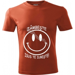 Tricou tineret-copii rosu cupru,  Zambeste, Isus te iubeste!